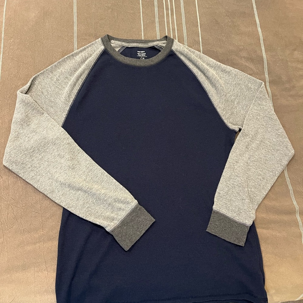 Old Navy Men's Long Sleeve Navy and Gray Shirt